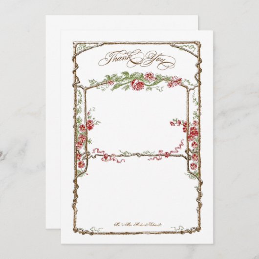 活版印刷スタイル ヴィンテージ フェイク ブワ トレリス - 赤 サンキューカード (正面/裏面)