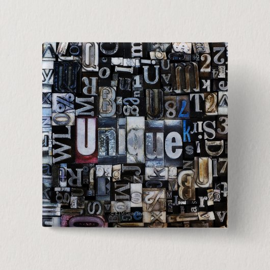 活版印刷ブロックの構成 缶バッジ (正面)