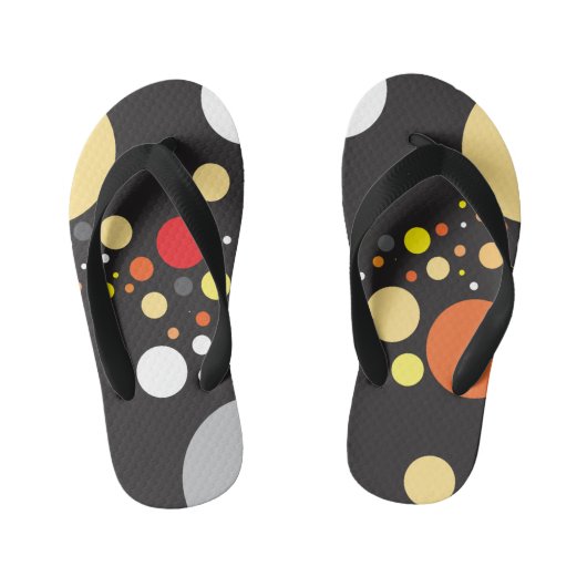 活発なオレンジ色の散在ランダムサイズ円 キッズビーチサンダル (フットベッド)