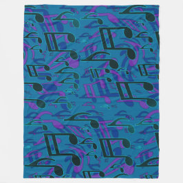 活発なダンシングミュージックノーツ ブルーグリーン アップビート フリースブランケット
