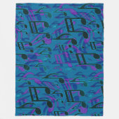 活発なダンシングミュージックノーツ 青緑 陽気 フリースブランケット (正面)