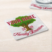 活発な木のパーソナライズな家族会 スクエアペーパーコースター (アングル)