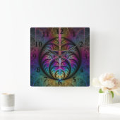 活発な構造の抽象芸術カラフルフラクタルアート スクエア壁時計 (ホーム)