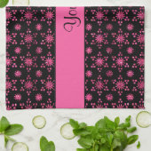 派手なきらめくショッキングピンクのグリッターの星 キッチンタオル (折り畳み)