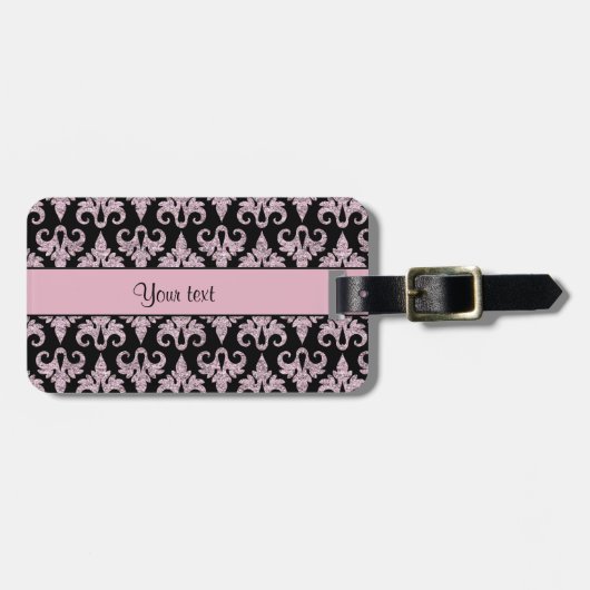 派手なきらめくピンクのグリッターのダマスク織 ラゲッジタグ (正面横)