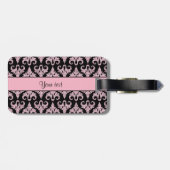 派手なきらめくピンクのグリッターのダマスク織 ラゲッジタグ (裏面横)