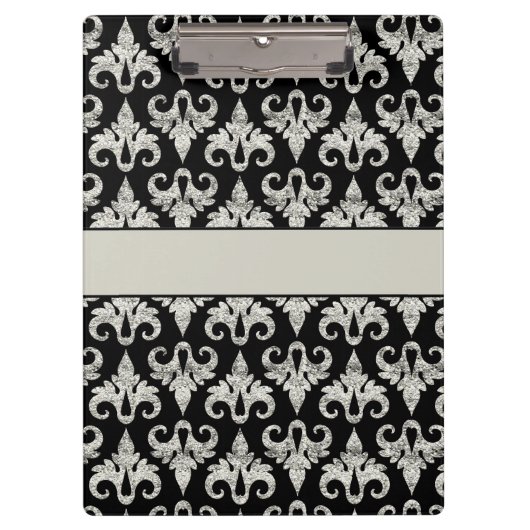 派手なきらめく銀製のグリッターのダマスク織 クリップボード (正面)