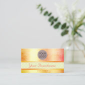 派手なイエローオレンジグラデーション大理石パターントレンディー 名刺 (スタンド正面)