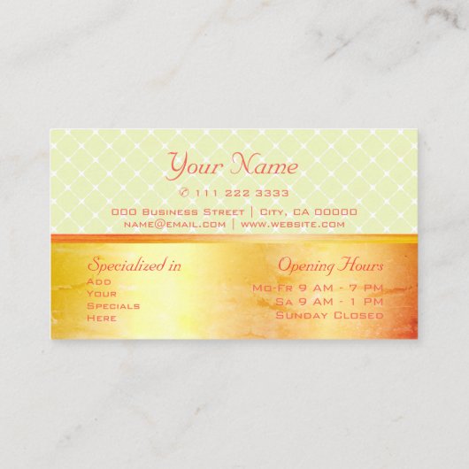 派手なイエローオレンジグラデーション大理石パターントレンディー 名刺 (裏面)