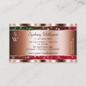 派手なグリーンピンクグリッタースターズモノグラムバラ金ゴールド 名刺 (裏面)