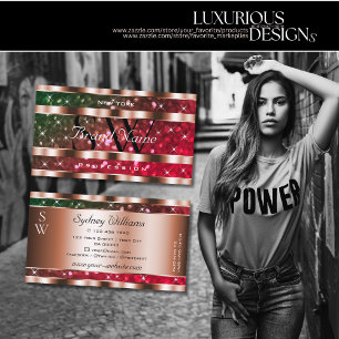 派手なグリーンピンクグリッタースターズモノグラムバラ金ゴールド 名刺