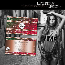 派手なグリーンピンクグリッタースターバラ金ゴールドとロゴ 名刺