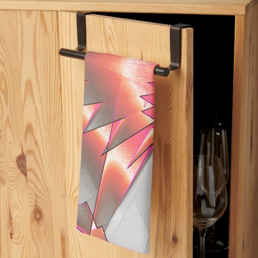 派手なサーモンまたは桃、非常に粗いデジタル化 キッチンタオル (三つ折り)