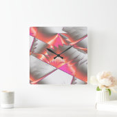 派手なサーモンまたは桃、非常に粗いデジタル化 スクエア壁時計 (ホーム)