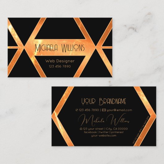 派手なシマリーコーラルカッコいいブラックジオメトリックスタイリッシュス 名刺 (正面/裏面)