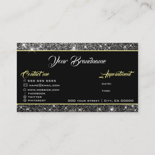 派手なシルバーグリッターソーシャルメディアとアポイントメント 名刺 (裏面)