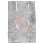 派手なシルバー ピンク ダイヤモンド ヒール ブライダルシャワー ミディアムペーパーバッグ (裏面)