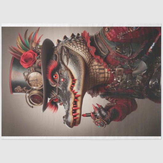 派手なスチームパンクスタイルアリゲーターデコパージュ 薄葉紙 (正面)