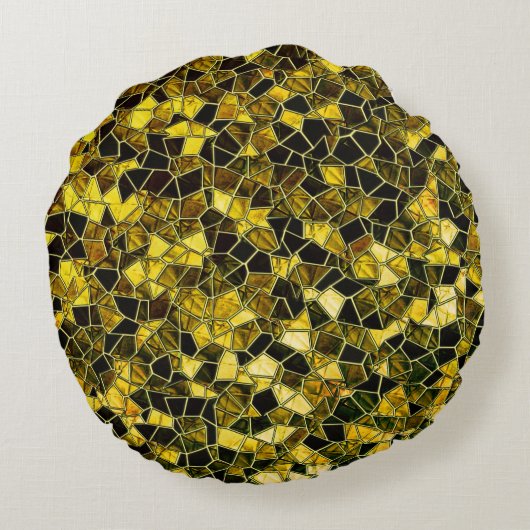 派手なステインを持つ暗い黄色モザイク ラウンドクッション (裏面)