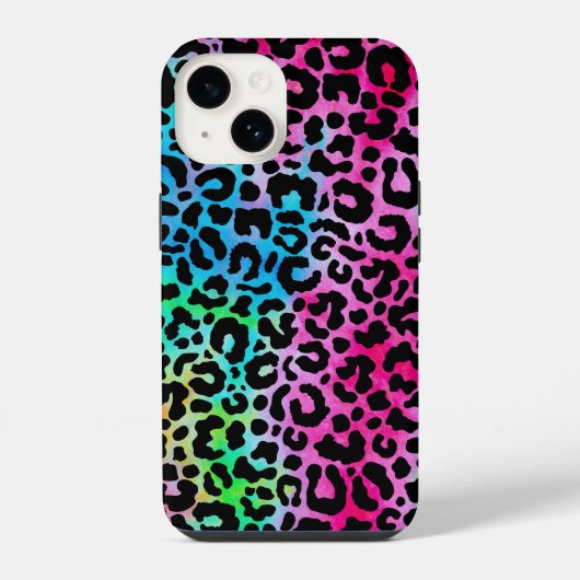 派手なネオンカラーの豹柄 iPhoneケース (裏面)