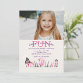 派手なバタフライフォト誕生日招待状 招待状 (スタンド正面)