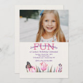 派手なバタフライフォト誕生日招待状 招待状 (正面/裏面)