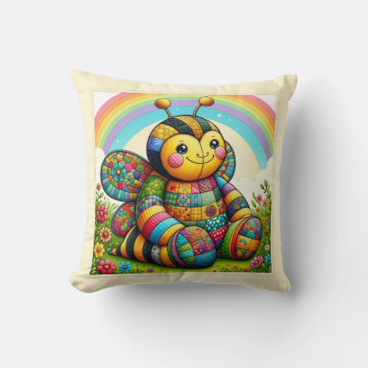 派手なパッチワークの花 クッション (正面)