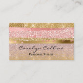 派手なピンクおよび金ゴールドのきらびやかな名刺 名刺 (正面)