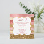 派手なピンクおよび金ゴールドの菓子16の誕生日の招待状 招待状 (スタンド正面)