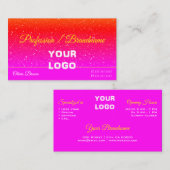 派手なピンクの赤グラデーショングリッターの散布ロゴ 名刺 (正面/裏面)