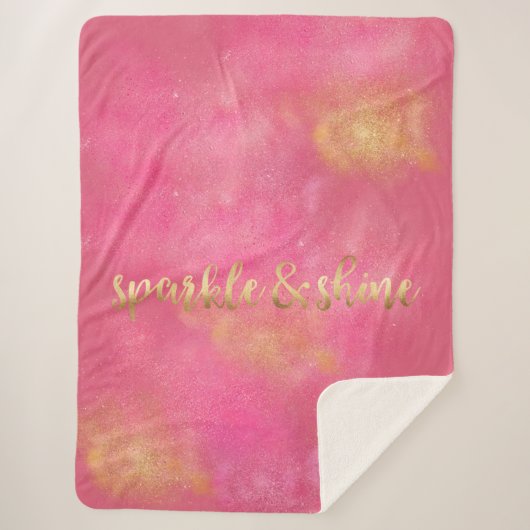 派手なピンクの金ゴールドの輝きおよび輝やき シェルパブランケット (正面)