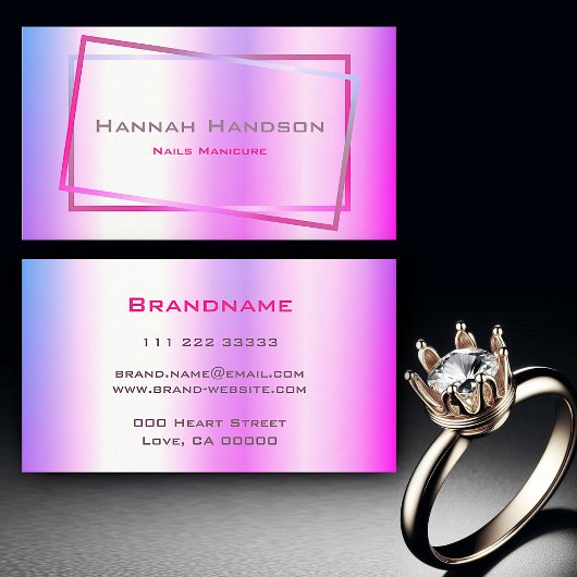 派手なピンクパープルホログラフィックデザイントレンディー爪、 ネイル 名刺