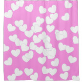 派手なピンク色と大きな白いハート シャワーカーテン (正面)