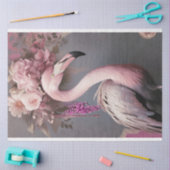 派手なフラミンゴの鳥とフローラ 薄葉紙 (クラフト)