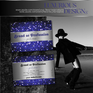 派手なブルー王室のグリッター輝く星銀 名刺