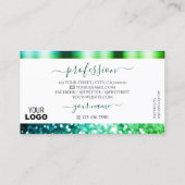 派手なホワイトティール（緑がかった色）グリーンきらめくグリッターとロゴ 名刺 (裏面)