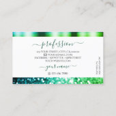 派手なホワイトティール(緑がかった色)グリーンきらめくグリッターシメリー 名刺 (裏面)