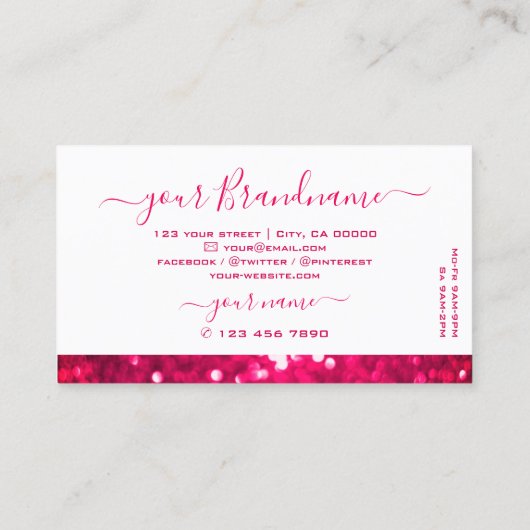 派手なホワイトピガーリーンクのきらめくグリッター 名刺 (裏面)