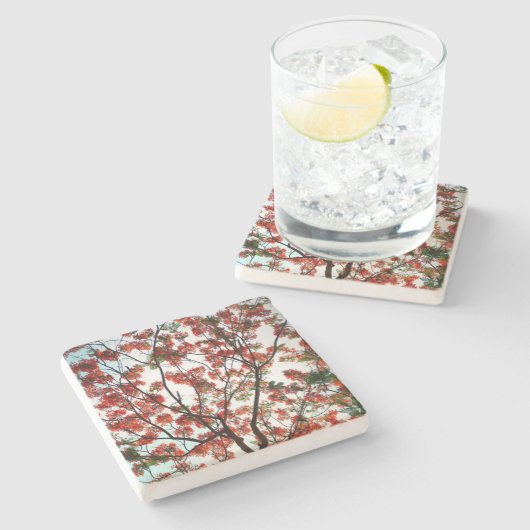 派手なポ王室のインシアナフローラ植物学 ストーンコースター (横)