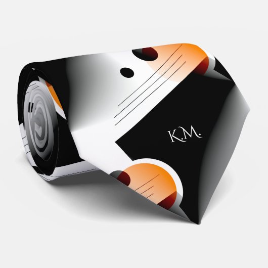 派手なモダンオレンジ幾何学チックモノグラム ネクタイ (ロール)