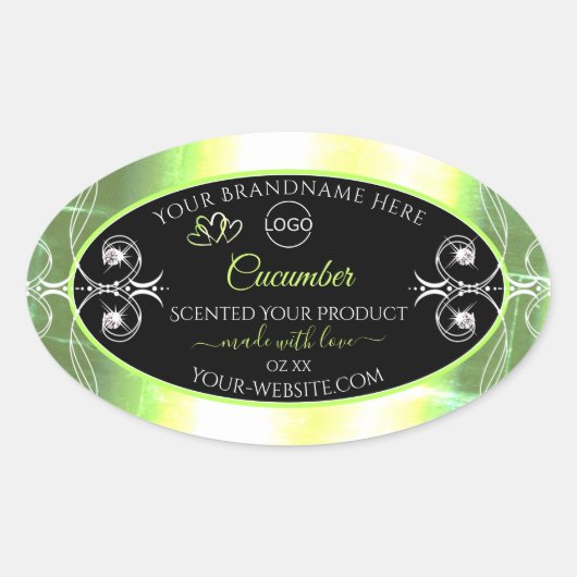 派手なライトグリーン黒製品ラベルジュエリーロゴ 楕円形シール (正面)
