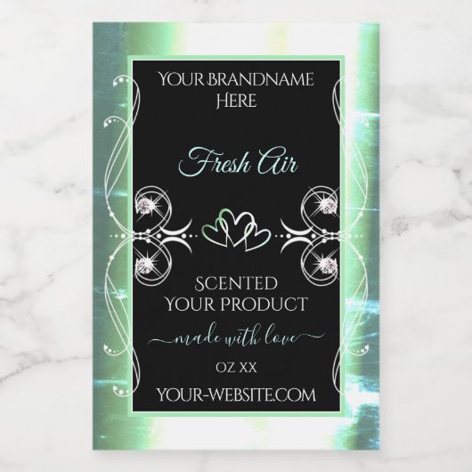 派手なライトティール（緑がかった色）と黒い製品ラベル宝石 フードラベル (シングルラベル)