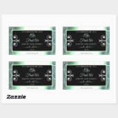 派手なライトティール（緑がかった色）と黒い製品ラベル宝石 長方形シール (シート)