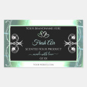 派手なライトティール（緑がかった色）と黒い製品ラベル宝石 長方形シール (正面)