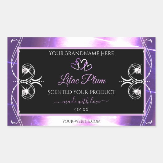 派手なライトパープルブラック製品ラベルダイヤモンド 長方形シール (正面)