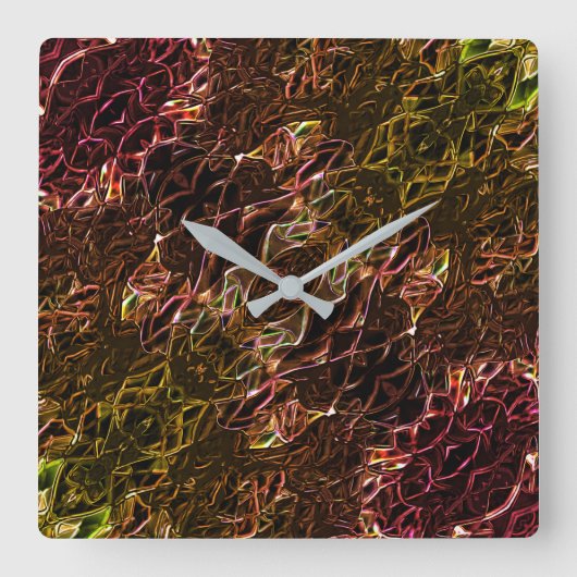派手なラインと茶色のオレンジ色のネオンのミラーリングスタイル スクエア壁時計 (正面)