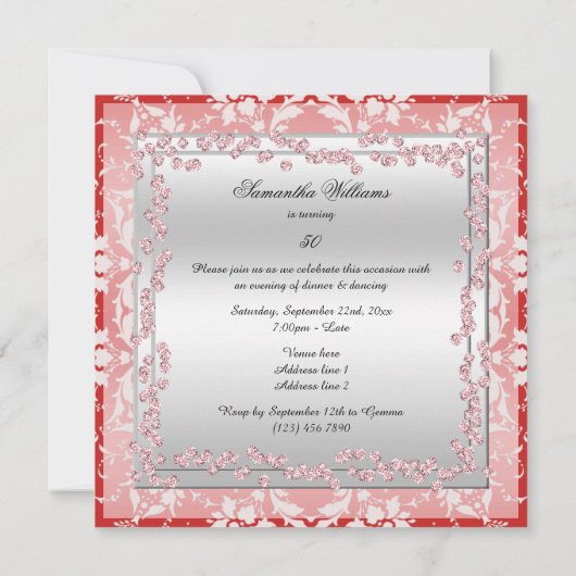 派手な小剣、ダイヤモンド及びダマスク織すばらしい50 招待状 (裏面)