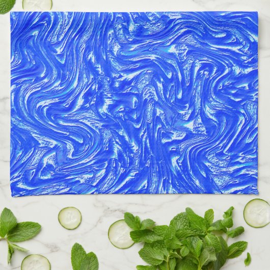 派手な曲線から粒状のトレース澄ん、青いテクスチャ キッチンタオル (折り畳み)