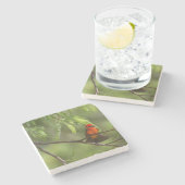 派手な朱色の捕手 ストーンコースター (横)