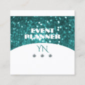 派手な白ティール（緑がかった色）きらめくグリッターとモノグラム スクエア名刺 (正面)